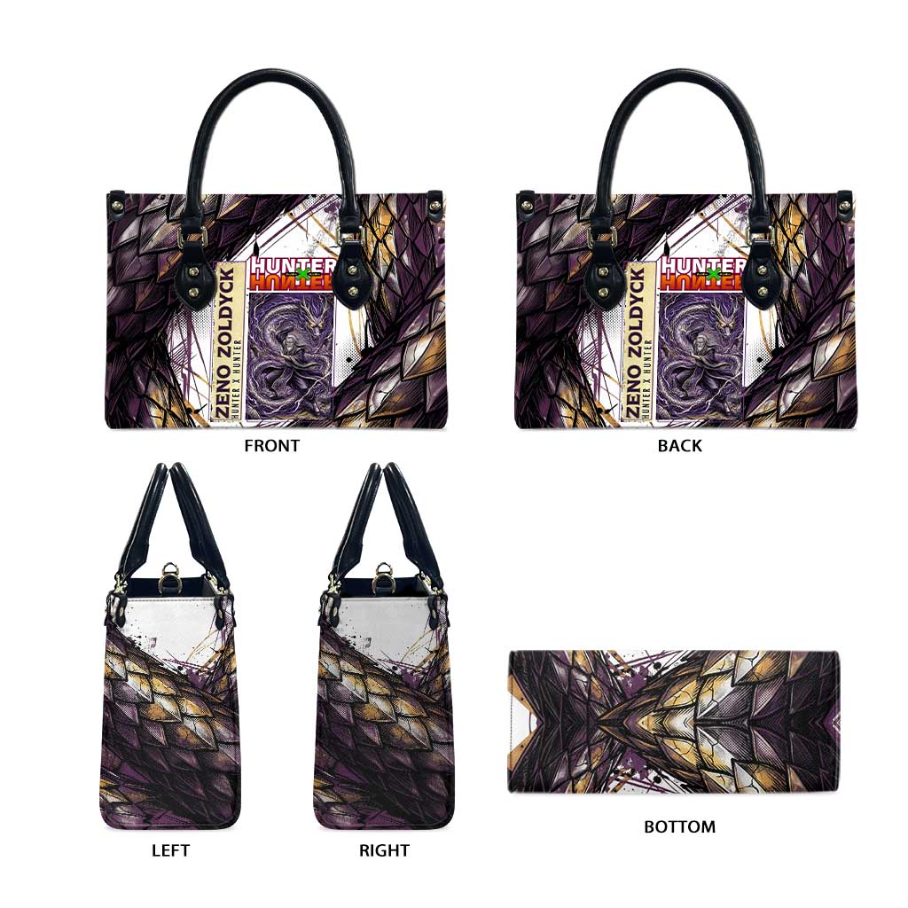 Zeno Zoldyck Theme White and Purple Dragon Aura Design Leather Bag with Dark Energy Card Artwork - The Mazicc