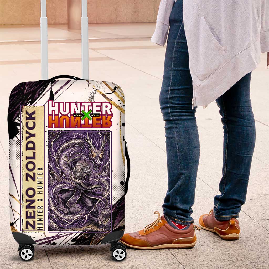 Zeno Zoldyck Theme White and Purple Dragon Aura Design Luggage Cover with Dark Energy Card Artwork - The Mazicc
