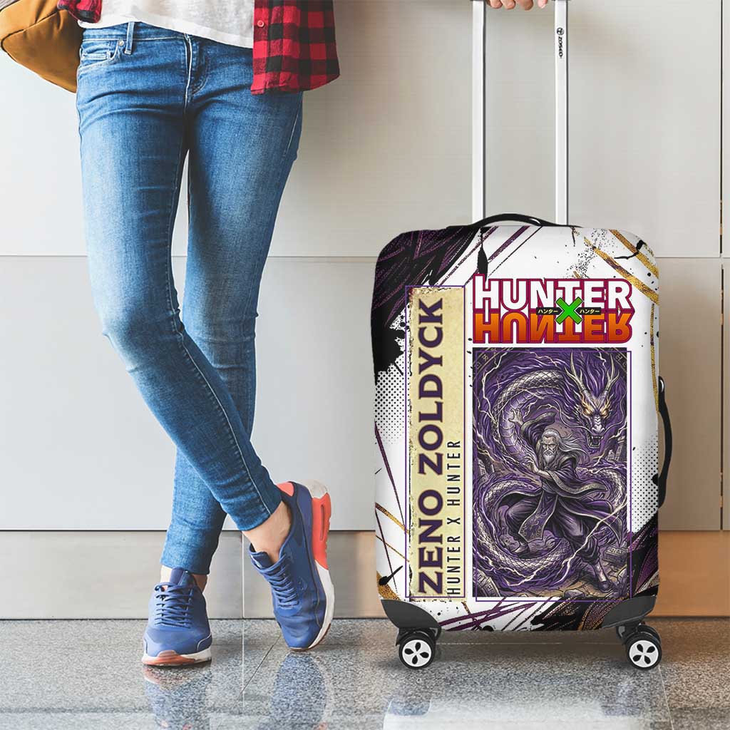 Zeno Zoldyck Theme White and Purple Dragon Aura Design Luggage Cover with Dark Energy Card Artwork - The Mazicc
