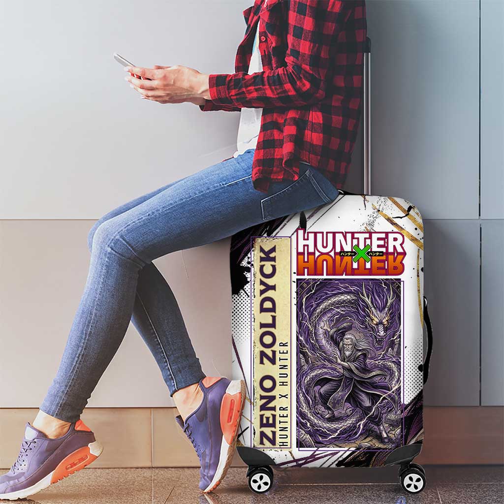 Zeno Zoldyck Theme White and Purple Dragon Aura Design Luggage Cover with Dark Energy Card Artwork - The Mazicc