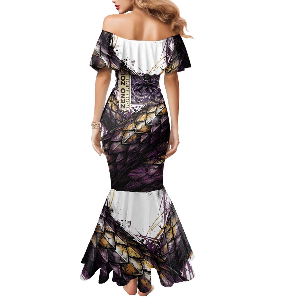 Zeno Zoldyck Theme White and Purple Dragon Aura Design Mermaid Dress with Dark Energy Card Artwork - The Mazicc