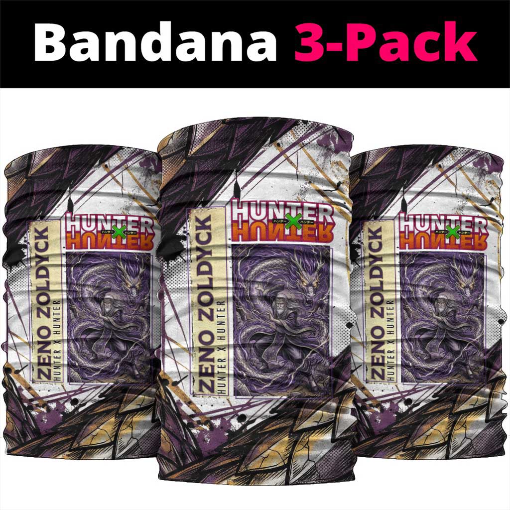 Zeno Zoldyck Theme White and Purple Dragon Aura Design Neck Gaiter with Dark Energy Card Artwork - The Mazicc