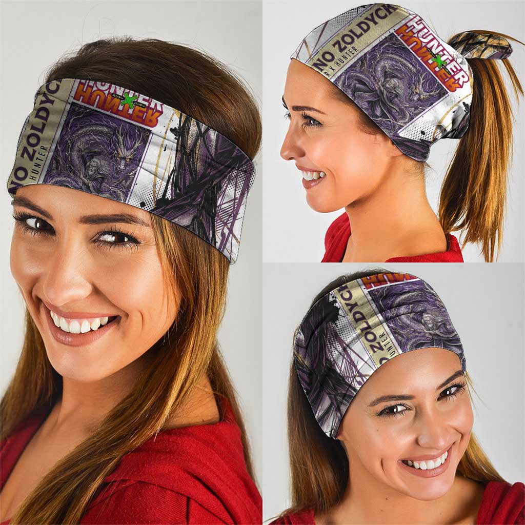 Zeno Zoldyck Theme White and Purple Dragon Aura Design Neck Gaiter with Dark Energy Card Artwork - The Mazicc