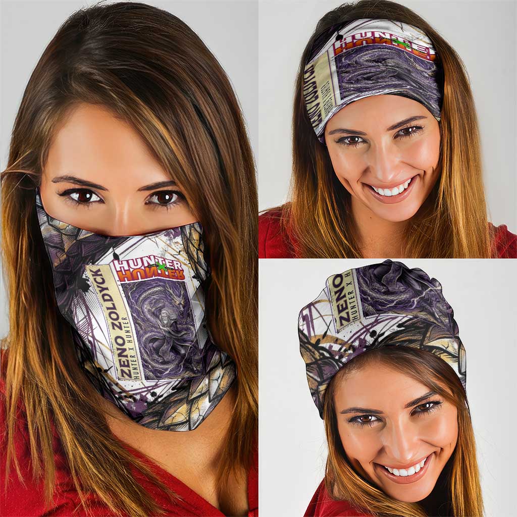 Zeno Zoldyck Theme White and Purple Dragon Aura Design Neck Gaiter with Dark Energy Card Artwork - The Mazicc
