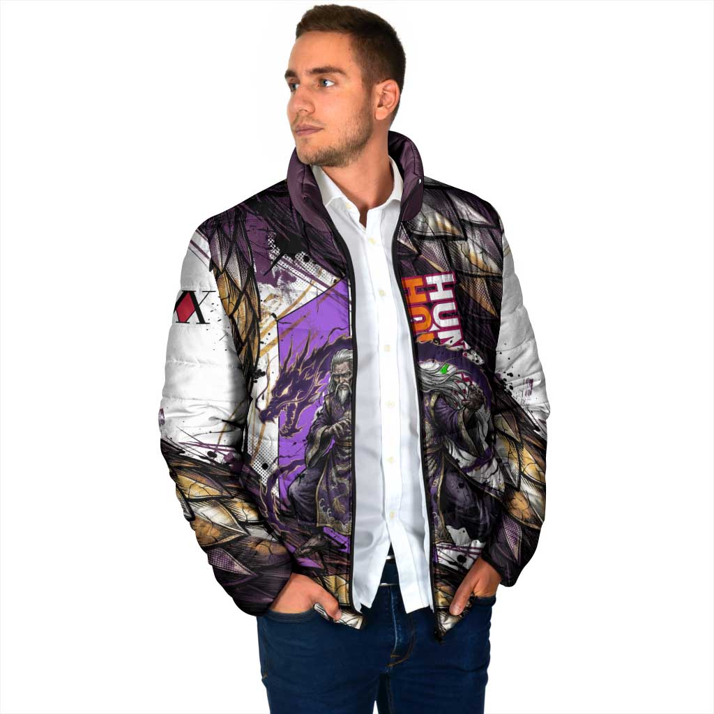 Zeno Zoldyck Theme White and Purple Dragon Aura Design Padded Jacket with Dark Energy Card Artwork - The Mazicc
