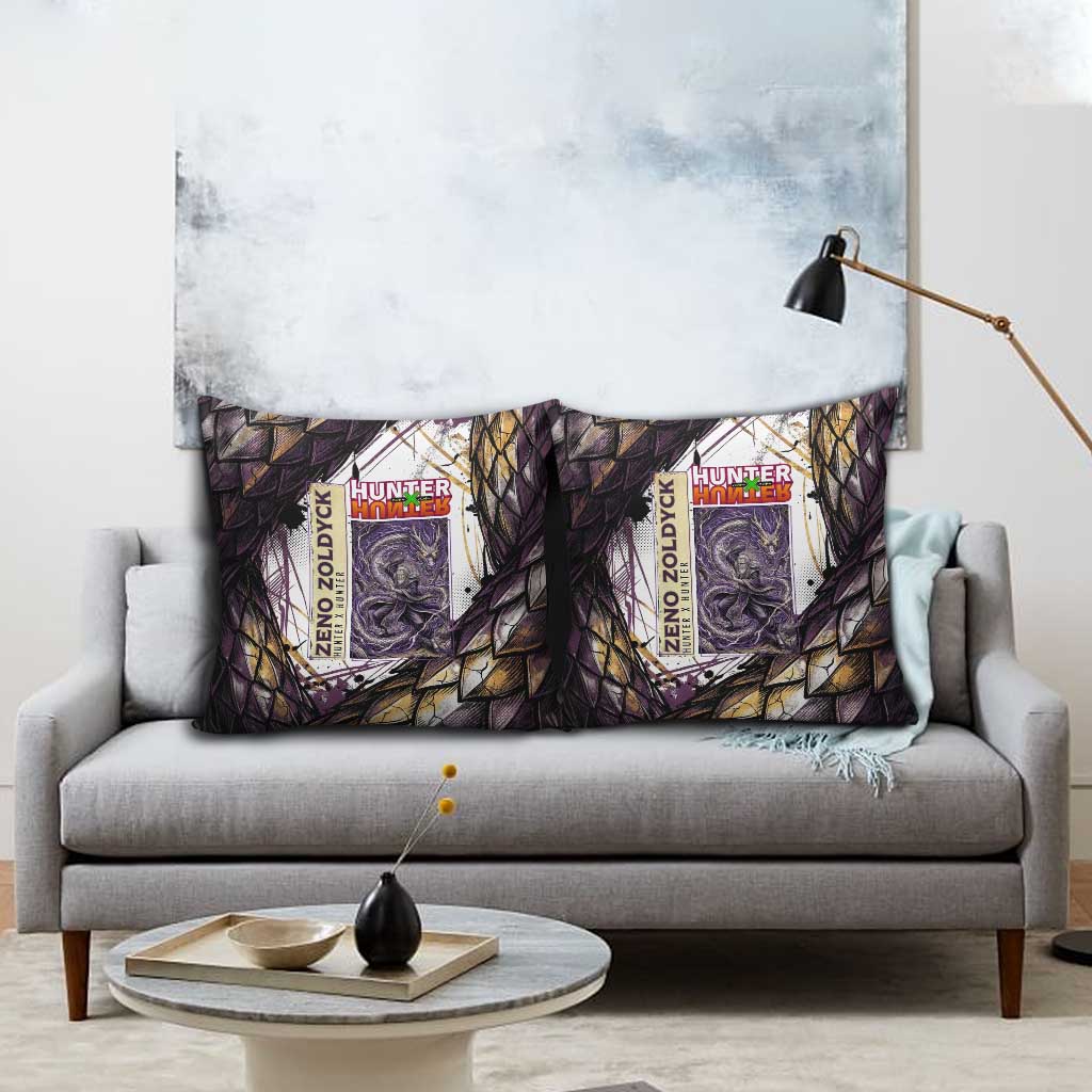 Zeno Zoldyck Theme White and Purple Dragon Aura Design Pillow Cover with Dark Energy Card Artwork - The Mazicc