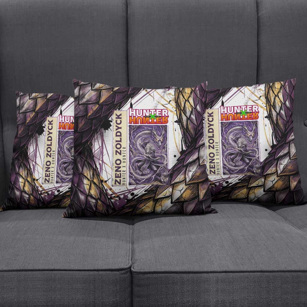 Zeno Zoldyck Theme White and Purple Dragon Aura Design Pillow Cover with Dark Energy Card Artwork - The Mazicc