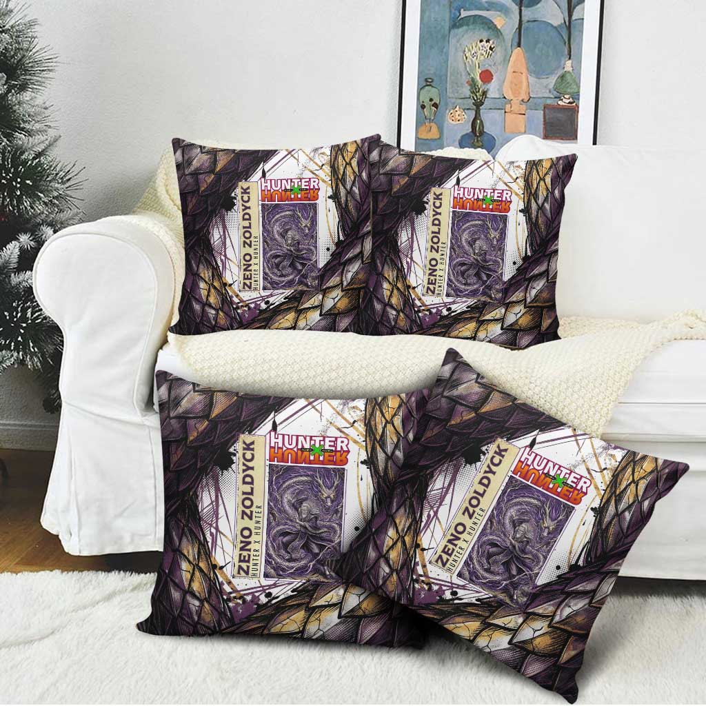 Zeno Zoldyck Theme White and Purple Dragon Aura Design Pillow Cover with Dark Energy Card Artwork - The Mazicc