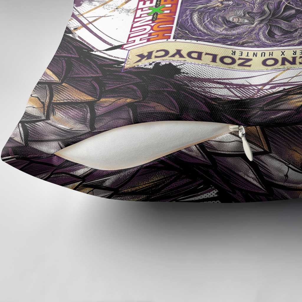 Zeno Zoldyck Theme White and Purple Dragon Aura Design Pillow Cover with Dark Energy Card Artwork - The Mazicc