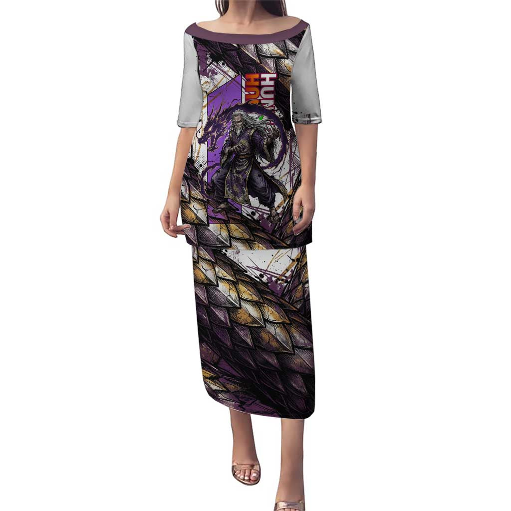 Zeno Zoldyck Theme White and Purple Dragon Aura Design Puletasi with Dark Energy Card Artwork - The Mazicc
