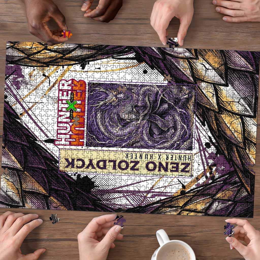 Zeno Zoldyck Theme White and Purple Dragon Aura Design Puzzle with Dark Energy Card Artwork - The Mazicc