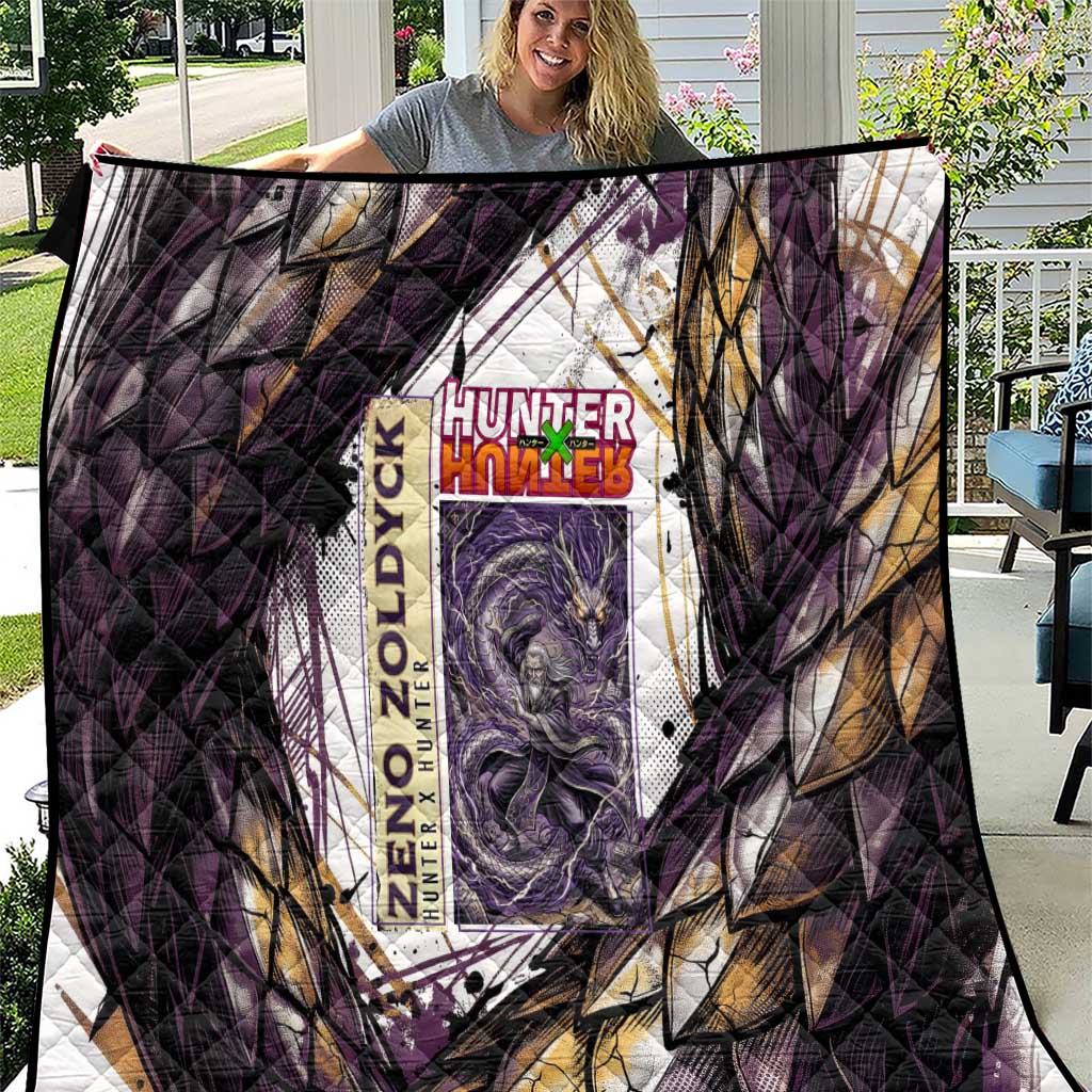 Zeno Zoldyck Theme White and Purple Dragon Aura Design Quilt with Dark Energy Card Artwork - The Mazicc