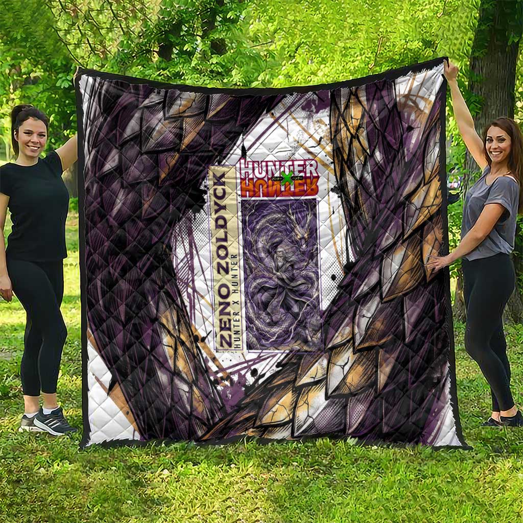 Zeno Zoldyck Theme White and Purple Dragon Aura Design Quilt with Dark Energy Card Artwork - The Mazicc