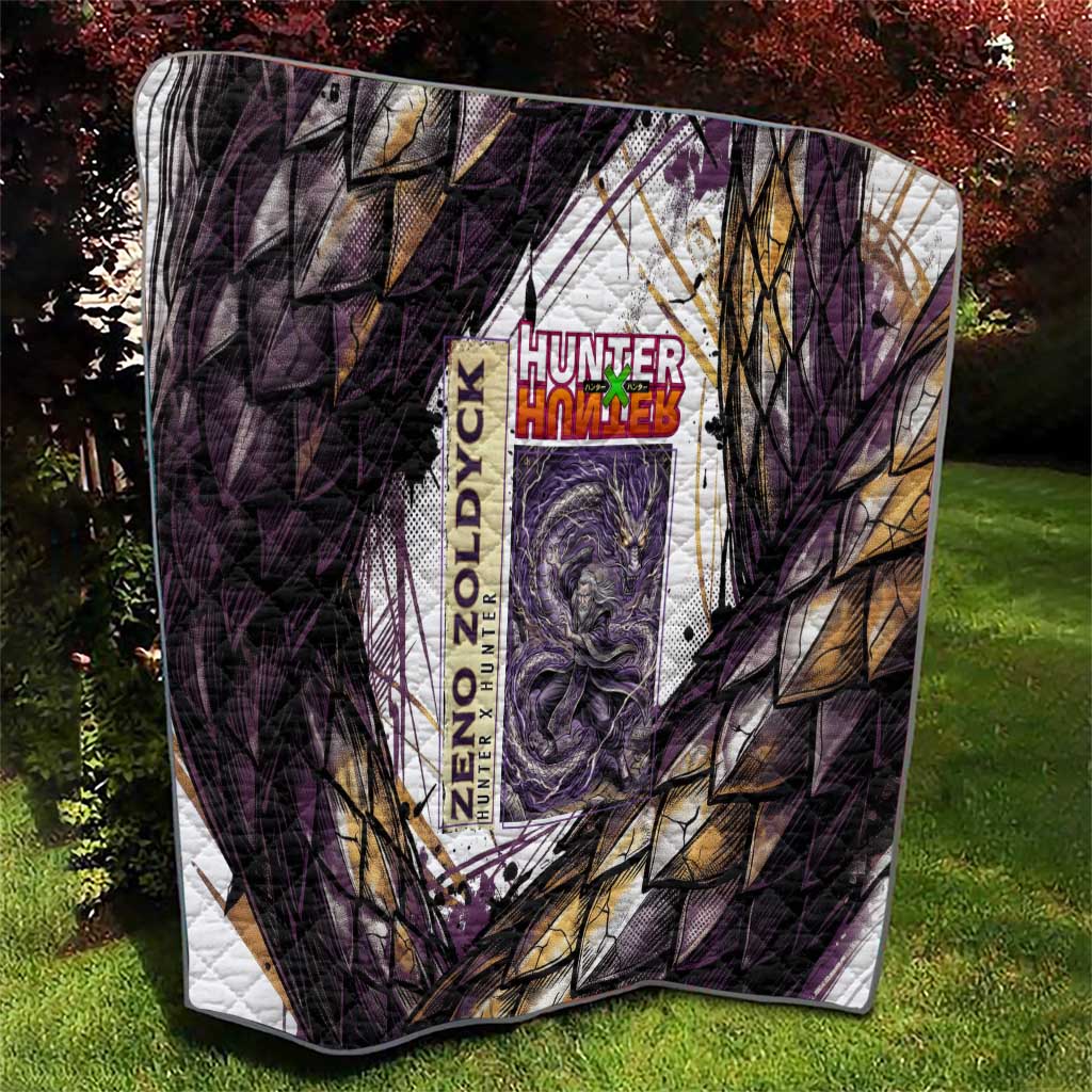 Zeno Zoldyck Theme White and Purple Dragon Aura Design Quilt with Dark Energy Card Artwork - The Mazicc