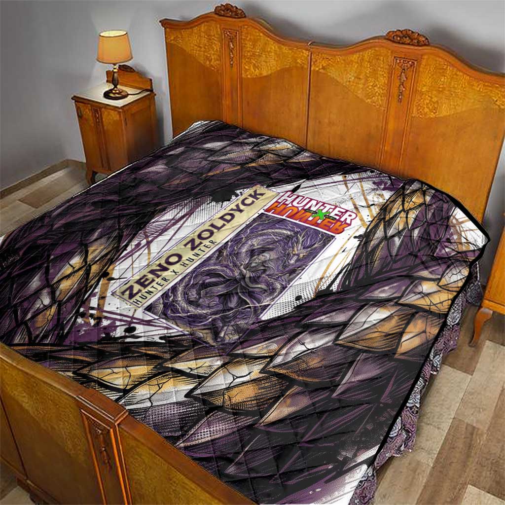 Zeno Zoldyck Theme White and Purple Dragon Aura Design Quilt with Dark Energy Card Artwork - The Mazicc