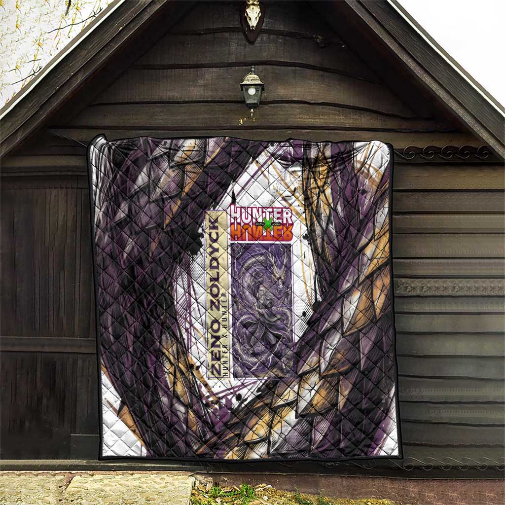 Zeno Zoldyck Theme White and Purple Dragon Aura Design Quilt with Dark Energy Card Artwork - The Mazicc