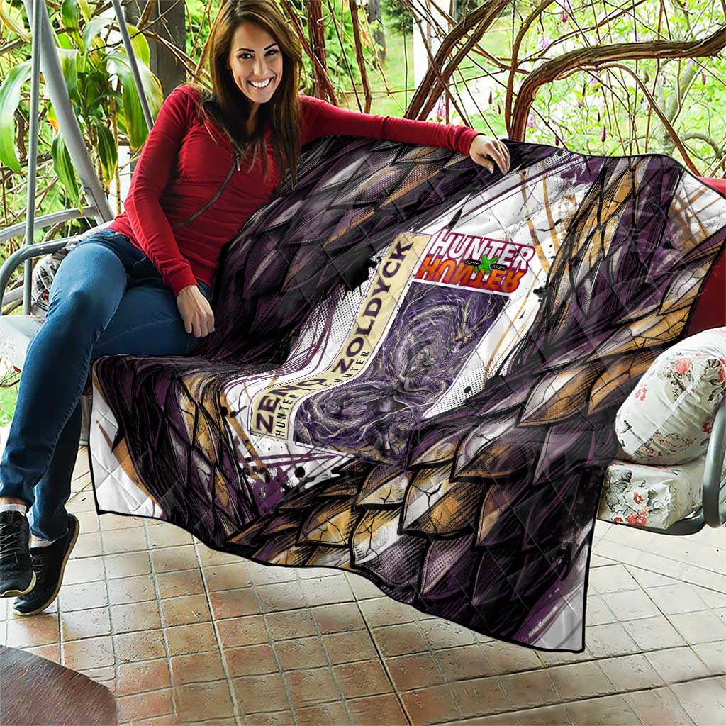 Zeno Zoldyck Theme White and Purple Dragon Aura Design Quilt with Dark Energy Card Artwork - The Mazicc