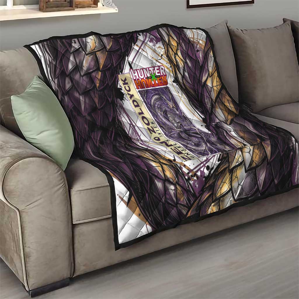 Zeno Zoldyck Theme White and Purple Dragon Aura Design Quilt with Dark Energy Card Artwork - The Mazicc