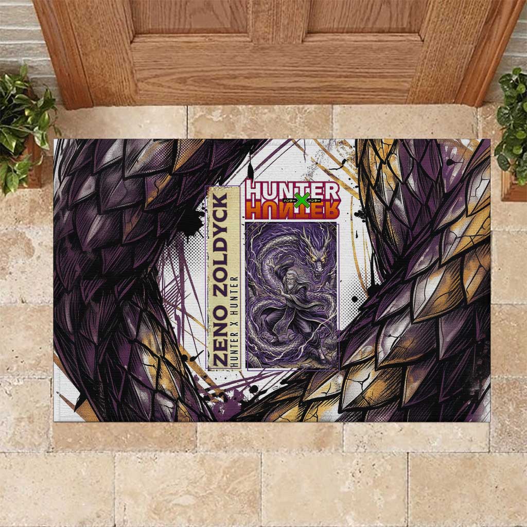 Zeno Zoldyck Theme White and Purple Dragon Aura Design Rubber Doormat with Dark Energy Card Artwork - The Mazicc