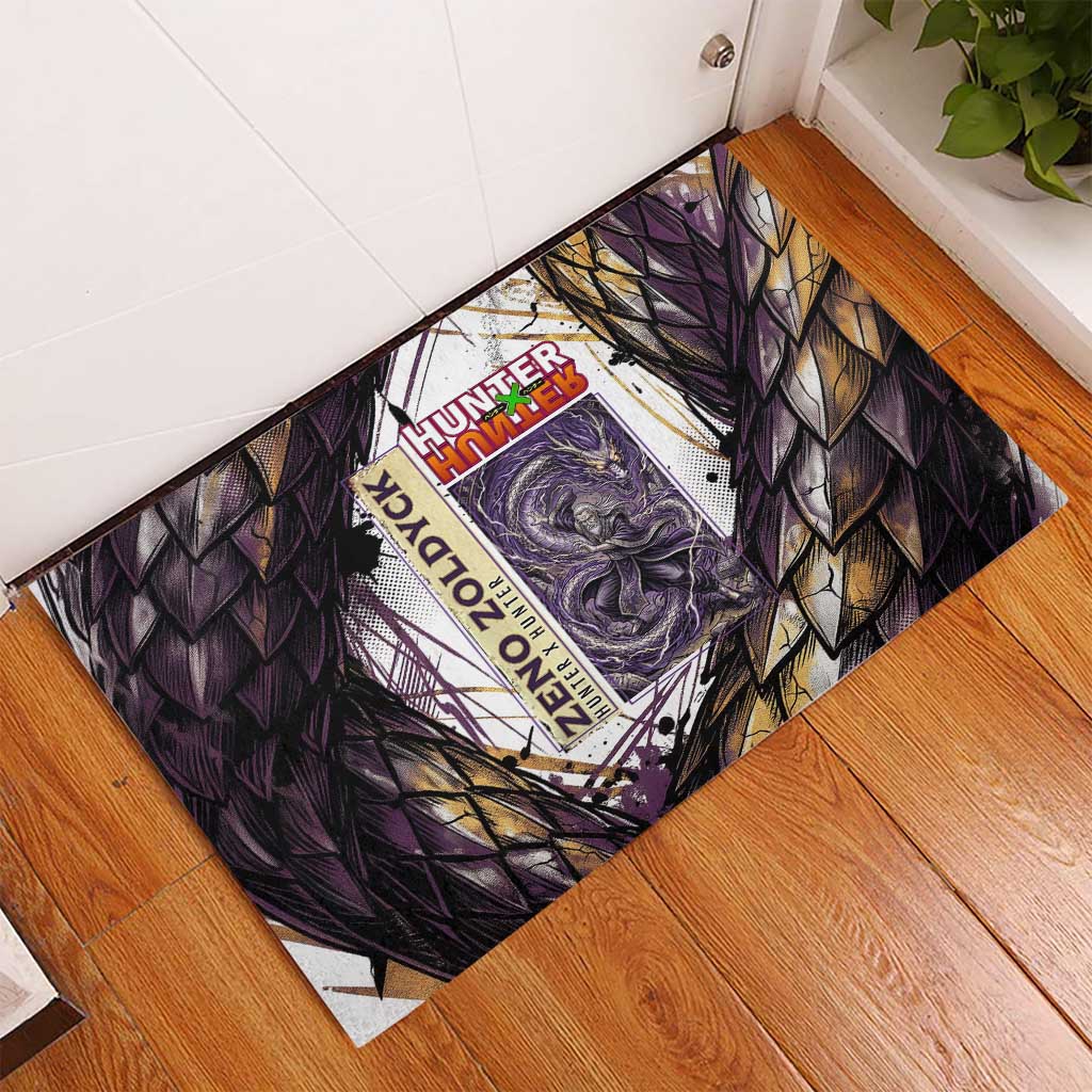 Zeno Zoldyck Theme White and Purple Dragon Aura Design Rubber Doormat with Dark Energy Card Artwork - The Mazicc