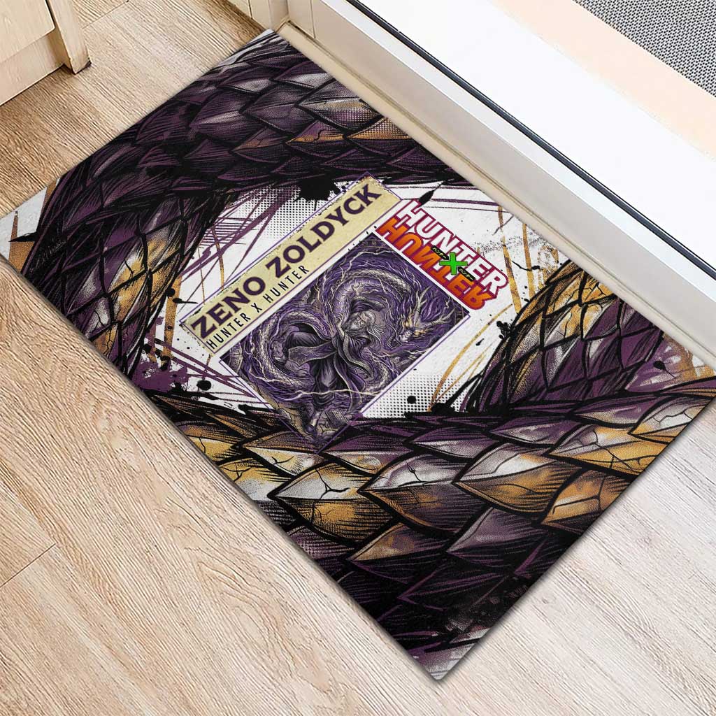 Zeno Zoldyck Theme White and Purple Dragon Aura Design Rubber Doormat with Dark Energy Card Artwork - The Mazicc