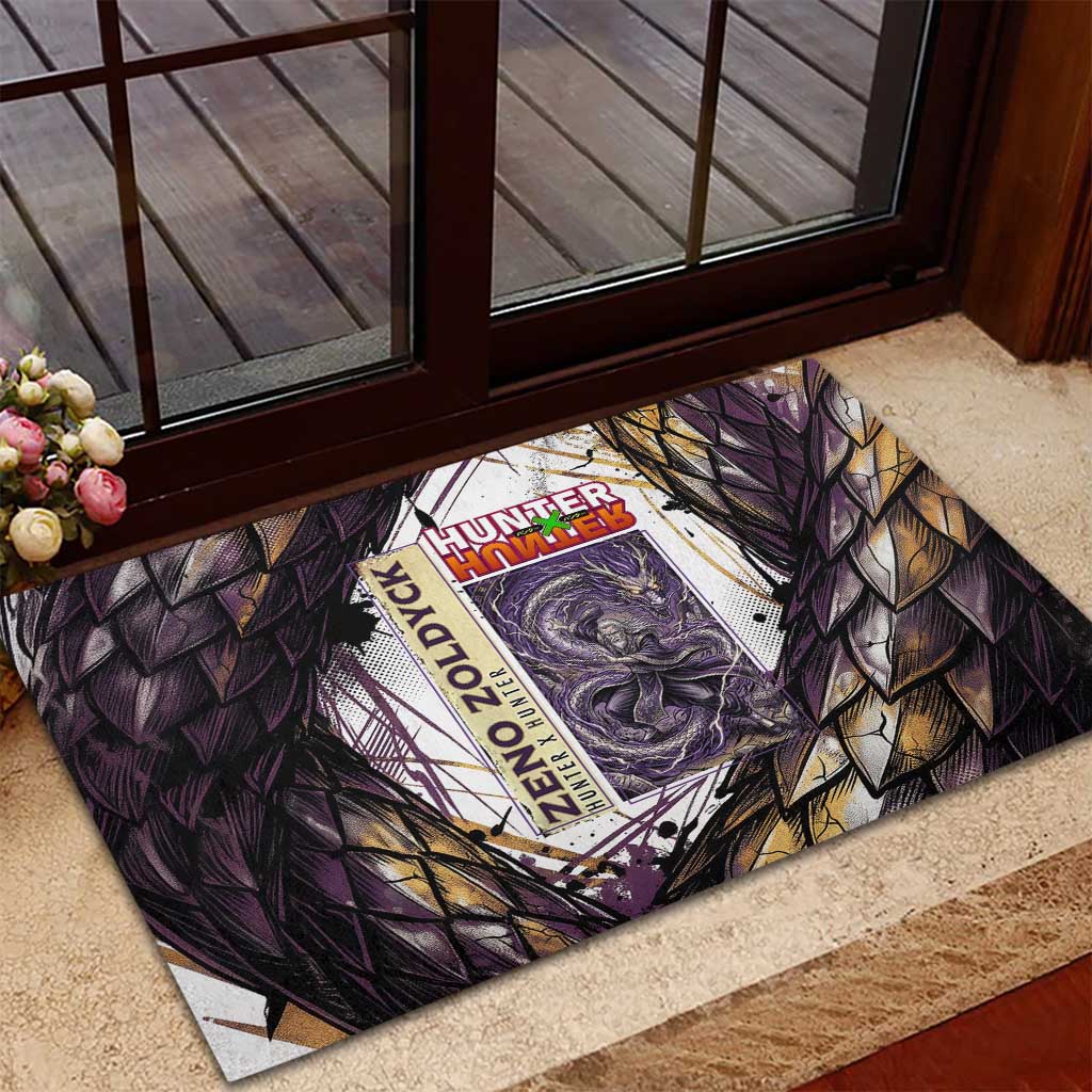 Zeno Zoldyck Theme White and Purple Dragon Aura Design Rubber Doormat with Dark Energy Card Artwork - The Mazicc