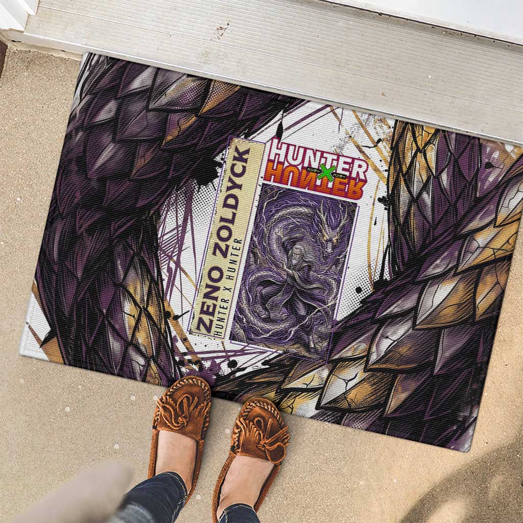 Zeno Zoldyck Theme White and Purple Dragon Aura Design Rubber Doormat with Dark Energy Card Artwork - The Mazicc