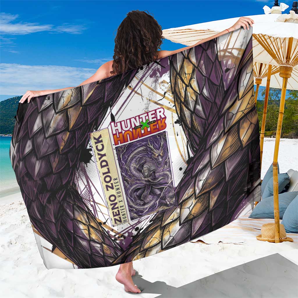 Zeno Zoldyck Theme White and Purple Dragon Aura Design Sarong with Dark Energy Card Artwork - The Mazicc