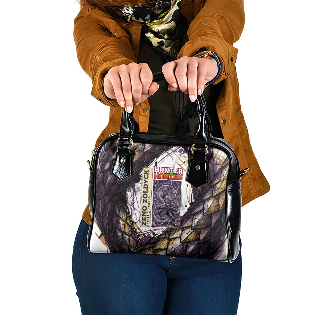 Zeno Zoldyck Theme White and Purple Dragon Aura Design Shoulder Handbag with Dark Energy Card Artwork - The Mazicc