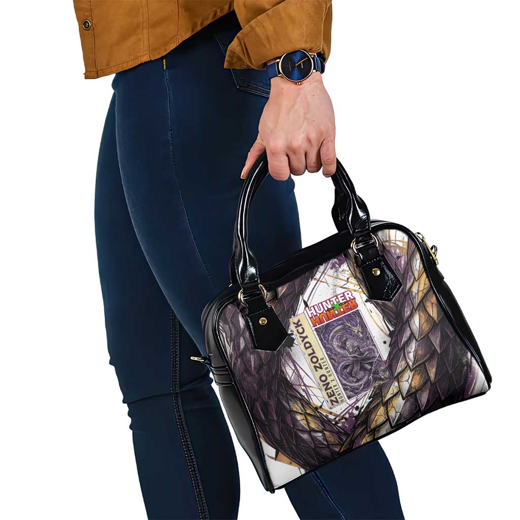 Zeno Zoldyck Theme White and Purple Dragon Aura Design Shoulder Handbag with Dark Energy Card Artwork - The Mazicc