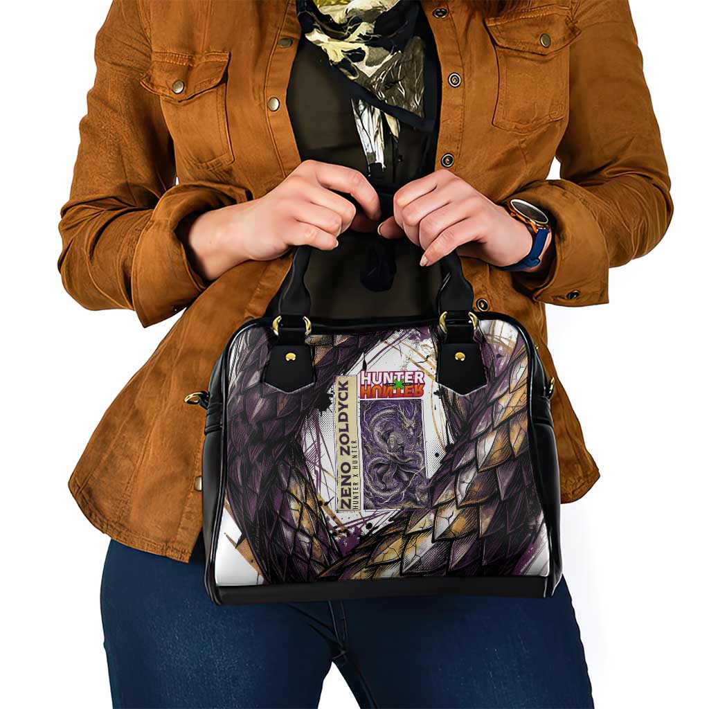 Zeno Zoldyck Theme White and Purple Dragon Aura Design Shoulder Handbag with Dark Energy Card Artwork - The Mazicc