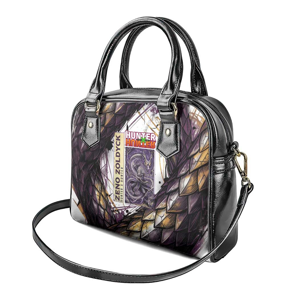 Zeno Zoldyck Theme White and Purple Dragon Aura Design Shoulder Handbag with Dark Energy Card Artwork - The Mazicc