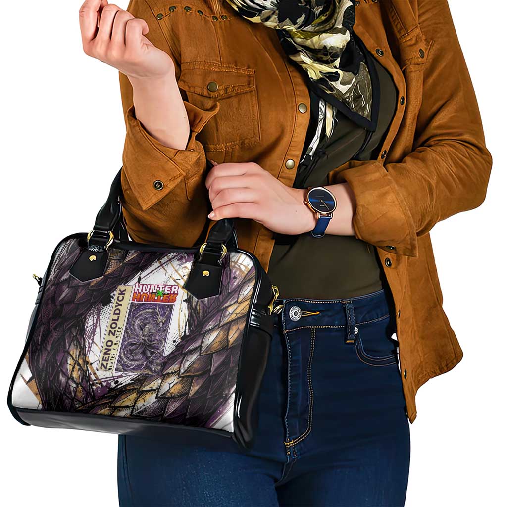 Zeno Zoldyck Theme White and Purple Dragon Aura Design Shoulder Handbag with Dark Energy Card Artwork - The Mazicc
