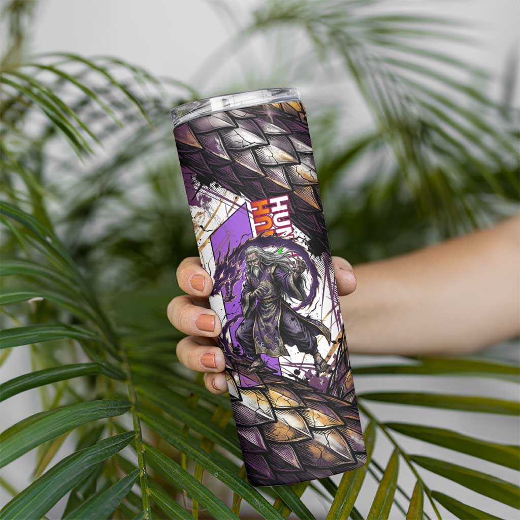 Zeno Zoldyck Theme White and Purple Dragon Aura Design Skinny Tumbler with Dark Energy Card Artwork - The Mazicc
