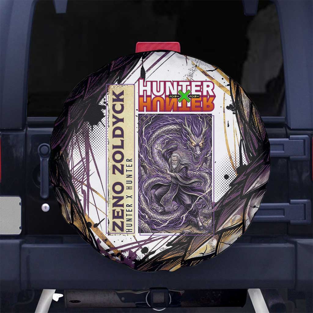 Zeno Zoldyck Theme White and Purple Dragon Aura Design Spare Tire Cover with Dark Energy Card Artwork - The Mazicc