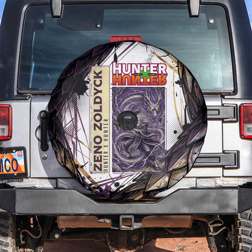 Zeno Zoldyck Theme White and Purple Dragon Aura Design Spare Tire Cover with Dark Energy Card Artwork - The Mazicc
