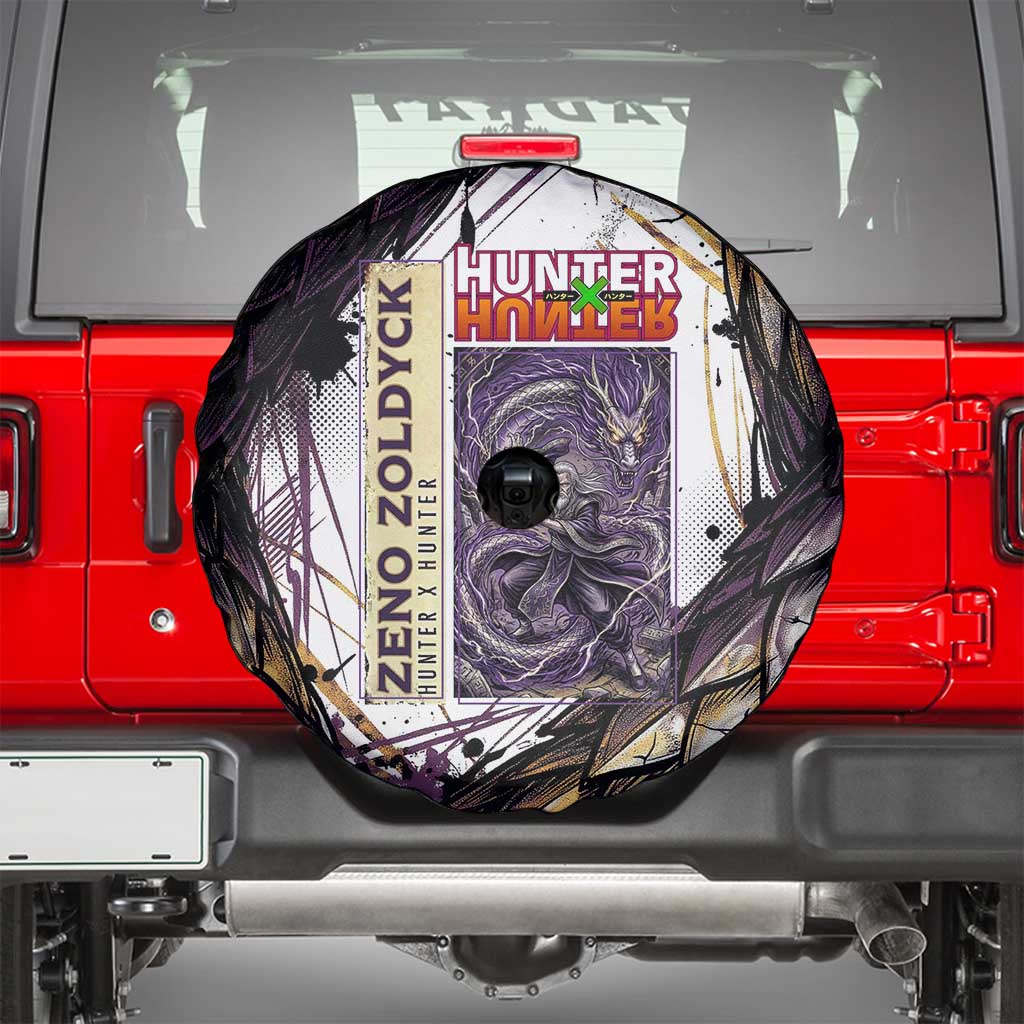 Zeno Zoldyck Theme White and Purple Dragon Aura Design Spare Tire Cover with Dark Energy Card Artwork - The Mazicc