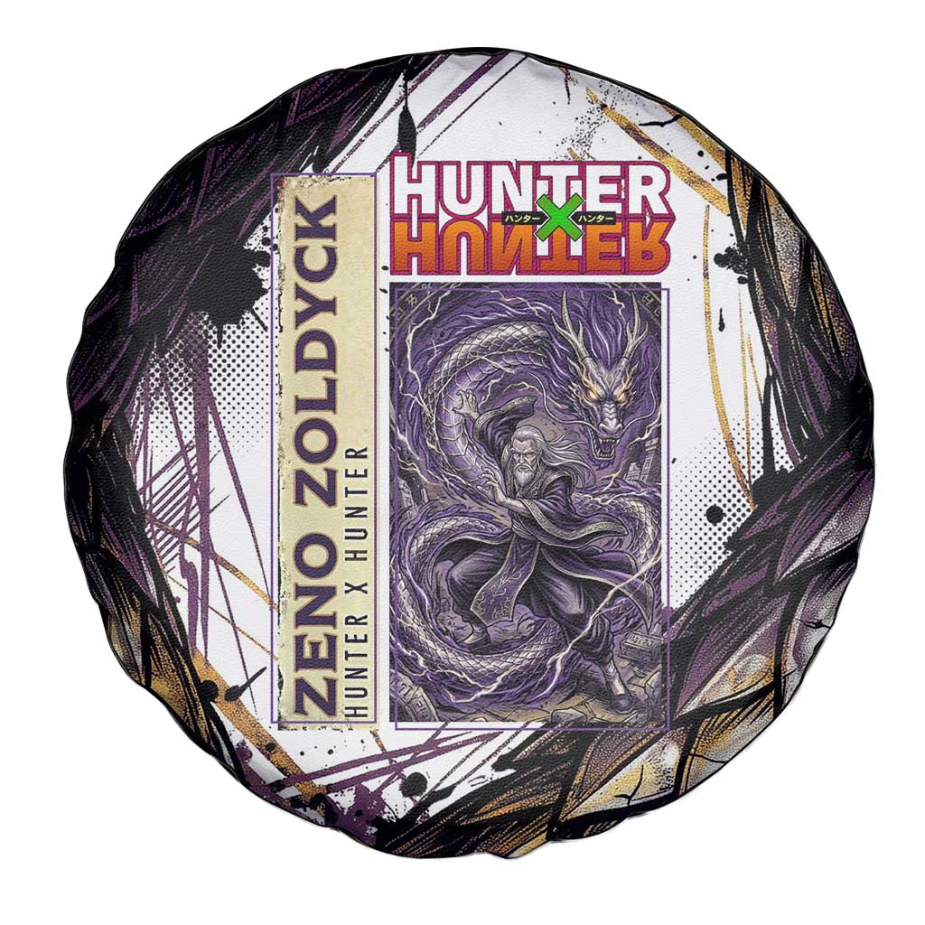 Zeno Zoldyck Theme White and Purple Dragon Aura Design Spare Tire Cover with Dark Energy Card Artwork - The Mazicc