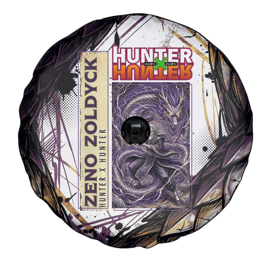Zeno Zoldyck Theme White and Purple Dragon Aura Design Spare Tire Cover with Dark Energy Card Artwork - The Mazicc