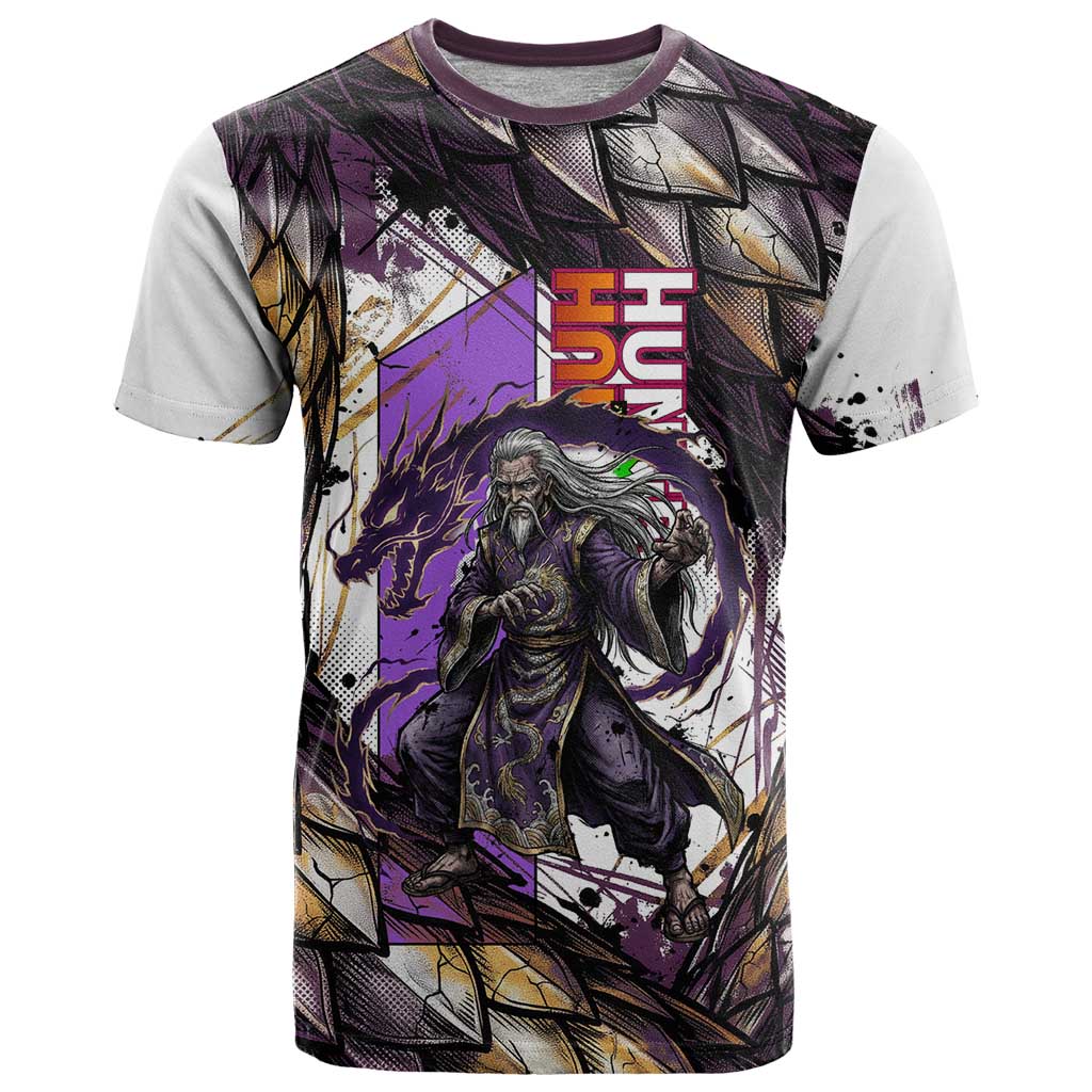 Zeno Zoldyck Theme White and Purple Dragon Aura Design T Shirt with Dark Energy Card Artwork - The Mazicc
