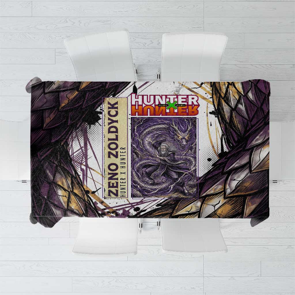 Zeno Zoldyck Theme White and Purple Dragon Aura Design Tablecloth with Dark Energy Card Artwork - The Mazicc