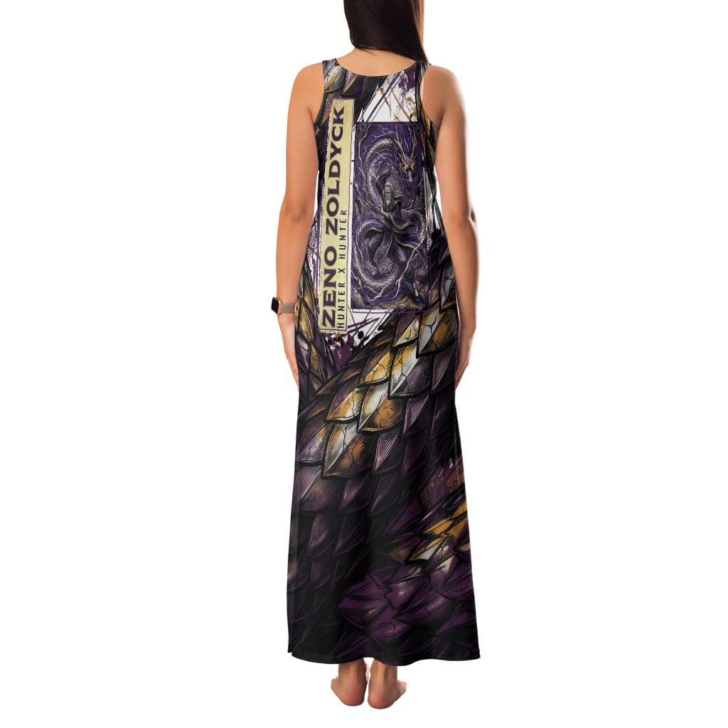 Zeno Zoldyck Theme White and Purple Dragon Aura Design Tank Maxi Dress with Dark Energy Card Artwork - The Mazicc