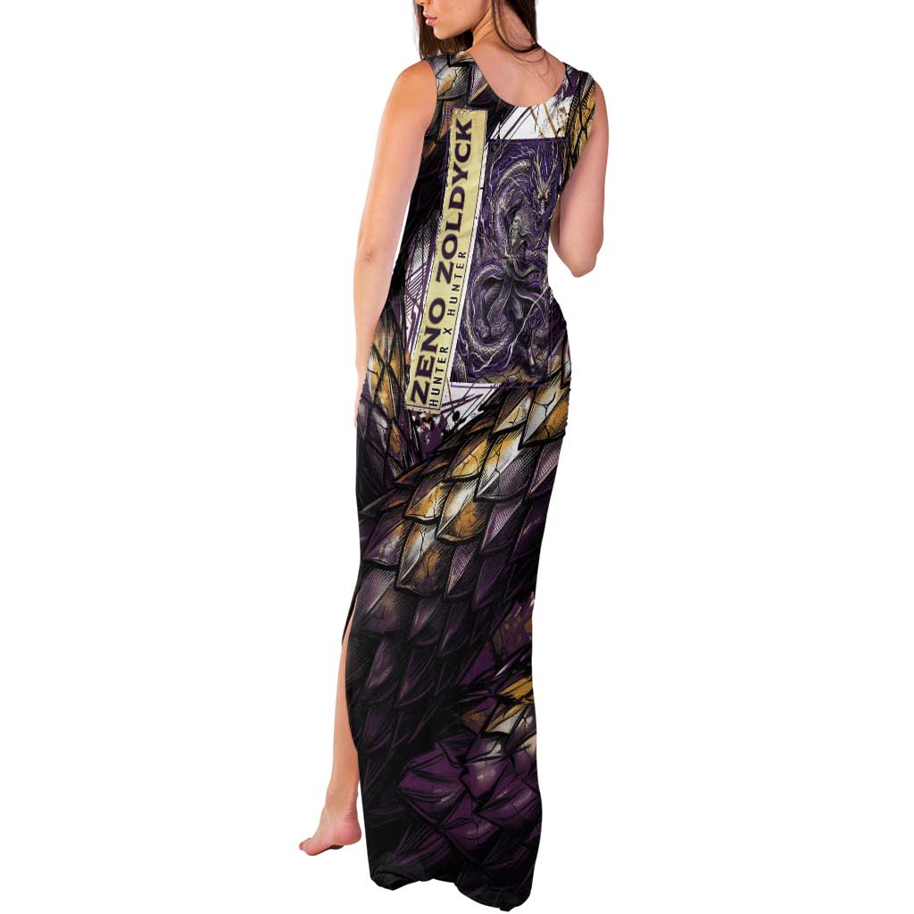 Zeno Zoldyck Theme White and Purple Dragon Aura Design Tank Maxi Dress with Dark Energy Card Artwork - The Mazicc