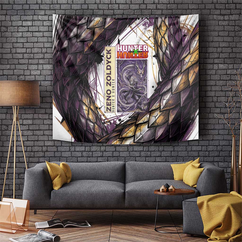 Zeno Zoldyck Theme White and Purple Dragon Aura Design Tapestry with Dark Energy Card Artwork - The Mazicc
