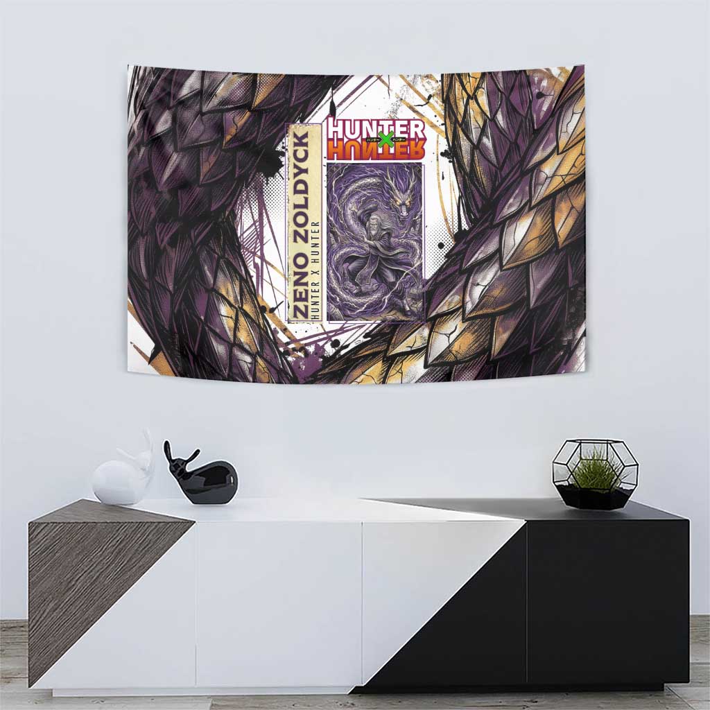 Zeno Zoldyck Theme White and Purple Dragon Aura Design Tapestry with Dark Energy Card Artwork - The Mazicc