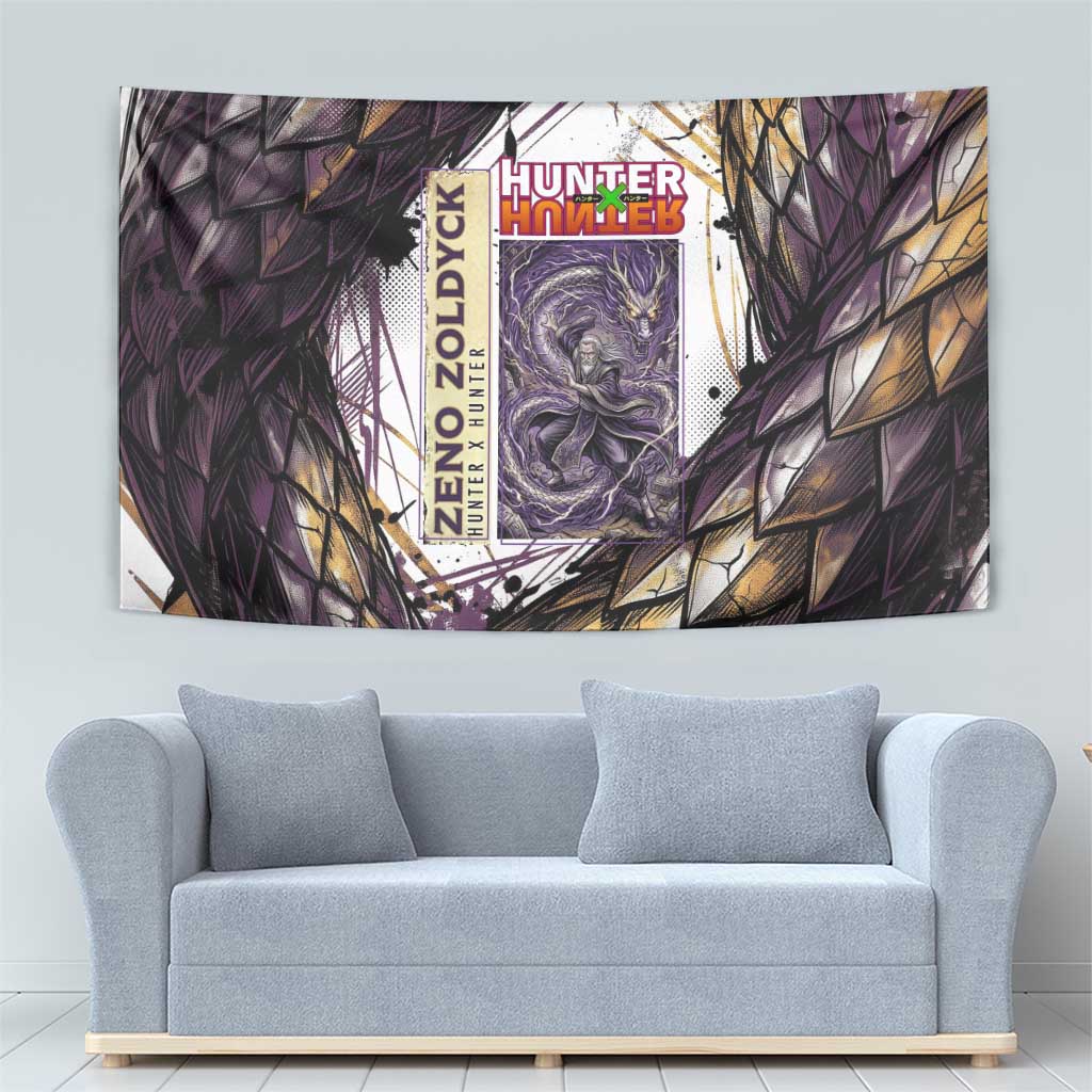 Zeno Zoldyck Theme White and Purple Dragon Aura Design Tapestry with Dark Energy Card Artwork - The Mazicc