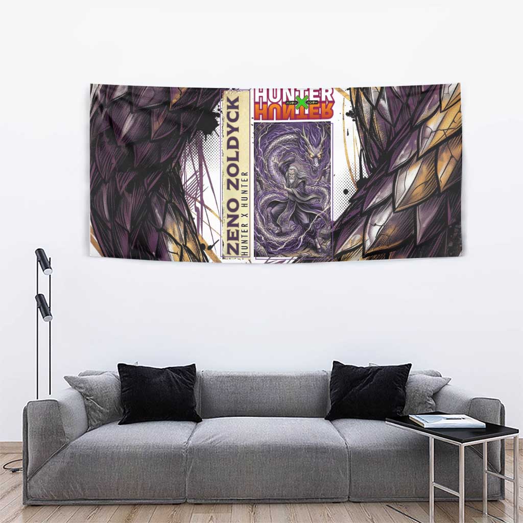 Zeno Zoldyck Theme White and Purple Dragon Aura Design Tapestry with Dark Energy Card Artwork - The Mazicc