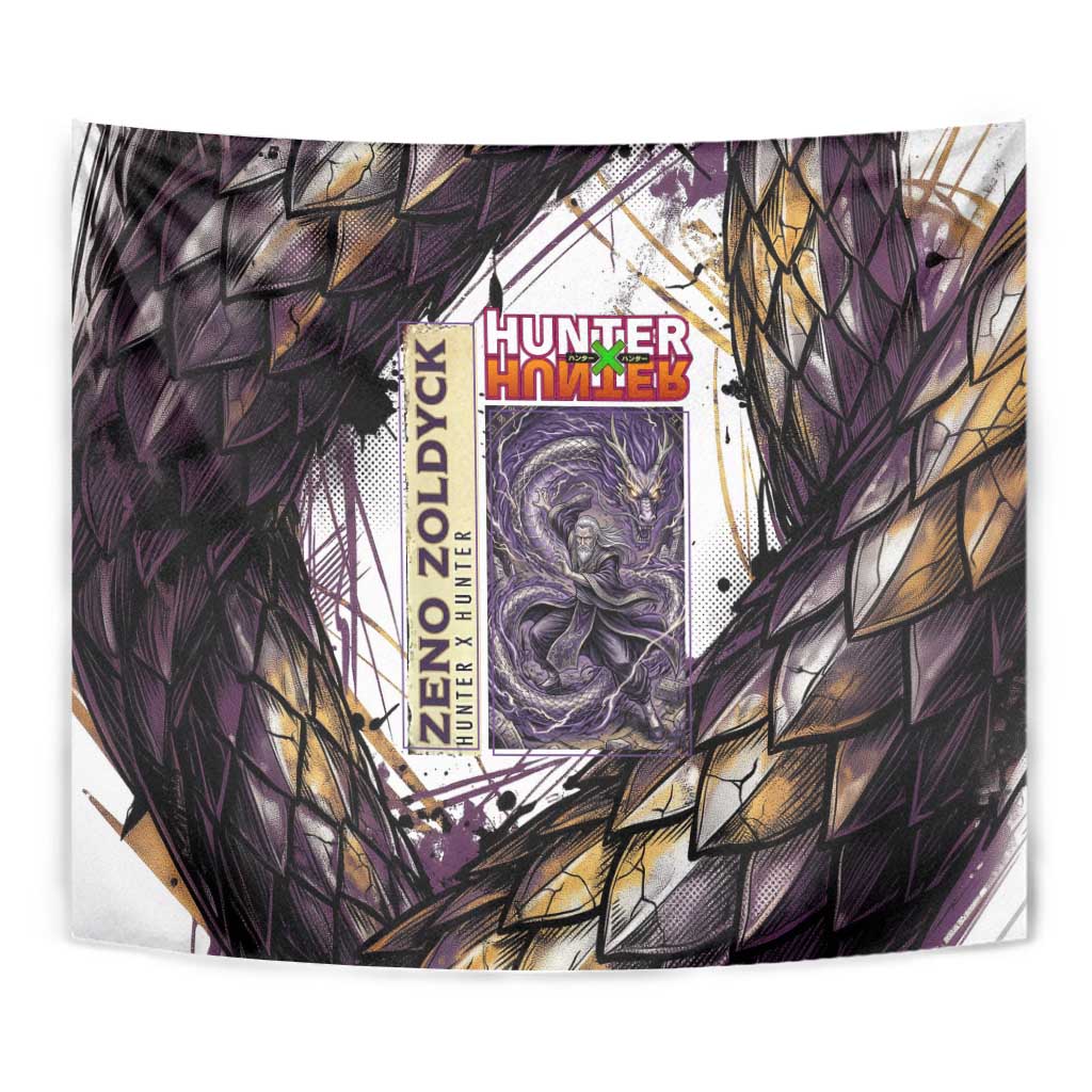Zeno Zoldyck Theme White and Purple Dragon Aura Design Tapestry with Dark Energy Card Artwork - The Mazicc