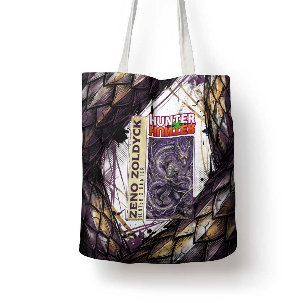 Zeno Zoldyck Theme White and Purple Dragon Aura Design Tote Bag with Dark Energy Card Artwork - The Mazicc