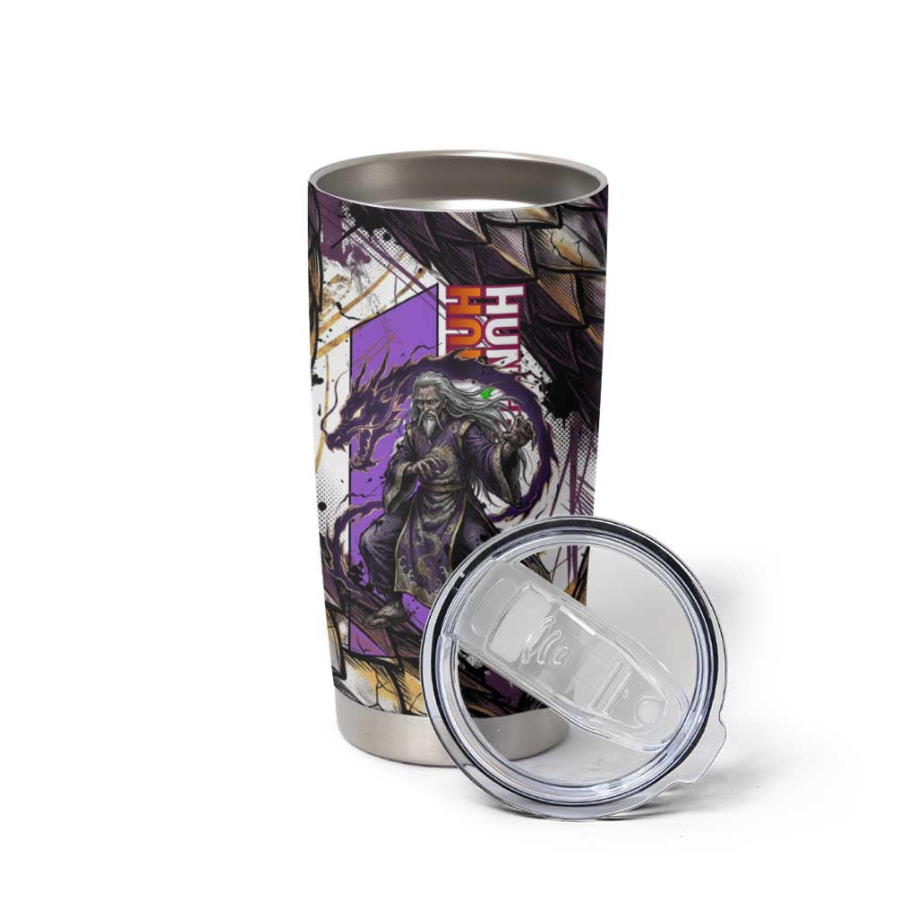 Zeno Zoldyck Theme White and Purple Dragon Aura Design Tumbler Cup with Dark Energy Card Artwork - The Mazicc